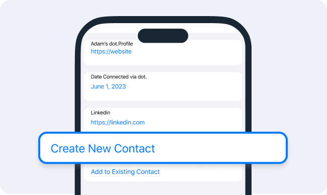 iPhone contact preview highlighting Create New Contact